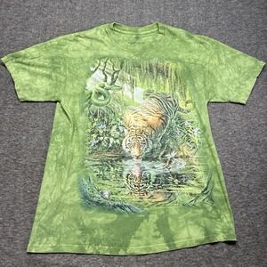 VTG The Mountain T-shirt Siberian Tiger Jungle Drinking Large 2015 Tie Die Green